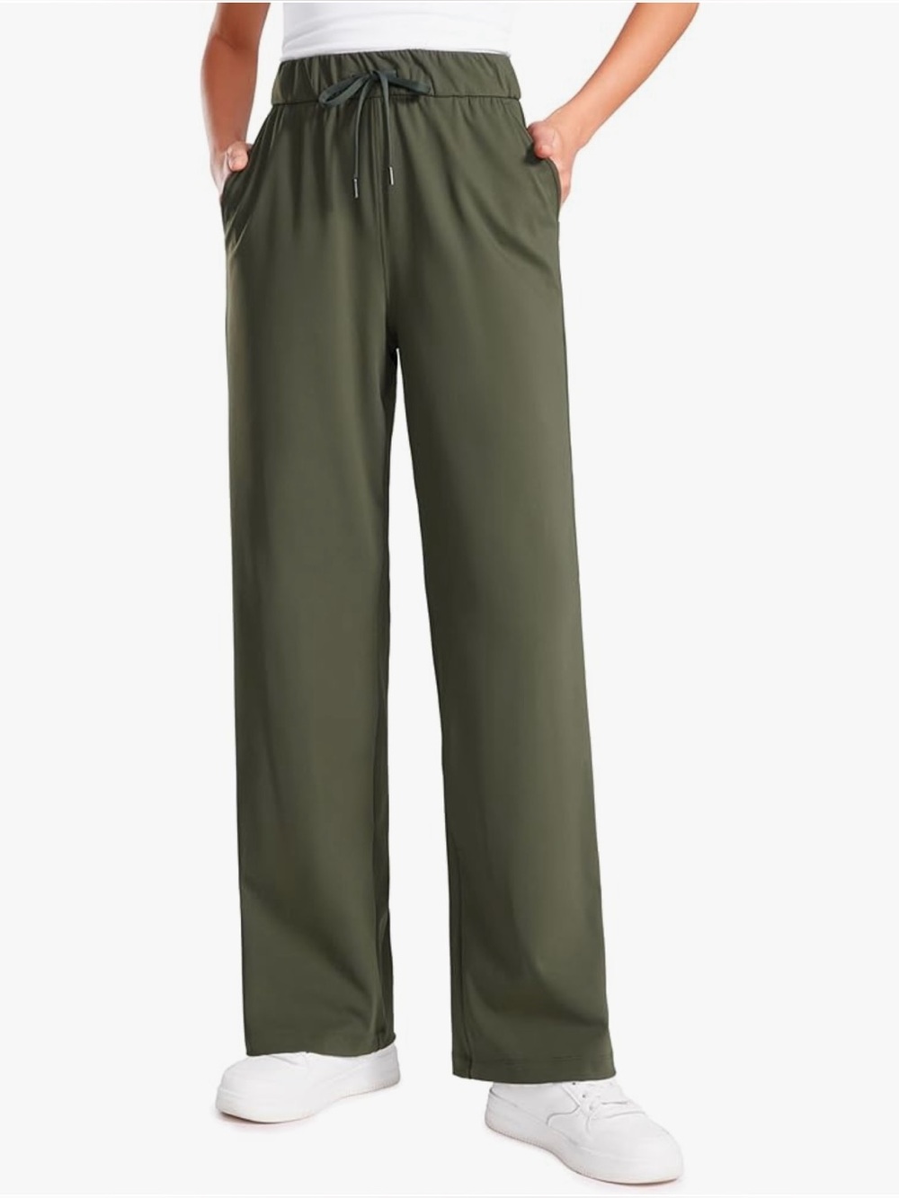 CRZ YOGA Women’s 4-Way Stretch Casual Straight Wide Leg Pants - Olive Green, XL